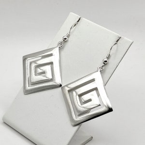 Ancient Greek Key Silver Dangle Earrings For Women