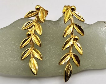 Greek Olive Leaf Silver Gold plated Stud Earrings For Women