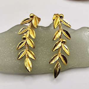 Greek Olive Leaf Silver Gold plated Stud Earrings For Women