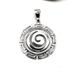Ancient Greek Spiral Silver Pendant with Meander Greek key