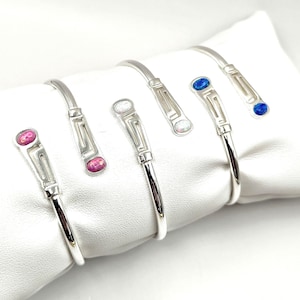 Handmade Silver 925 Greek Key Meander Bangle Bracelet with Opal