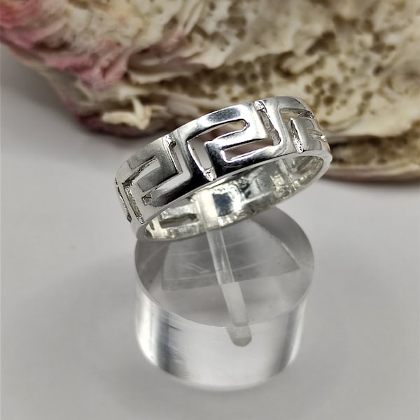 Ancient Greek Key Meander Sterling Silver Ring