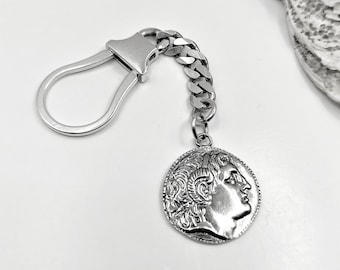 Ancient Greek Coins Silver Keychain in Handmade