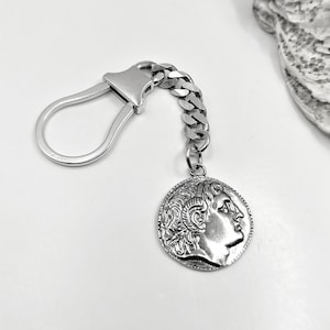 Ancient Greek Coins Silver Keychain in Handmade