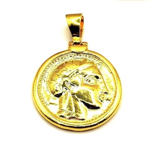 Silver 925 Ancient Greek Athena Owl Athenian Tetradrachm Gold Plated Coin Pendant