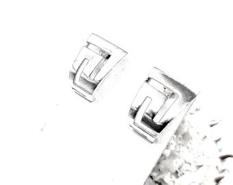925 Sterling Silver Greek Key Stud Earrings