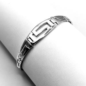 Ancient Greek Key Meander Silver Bracelet in Handmade