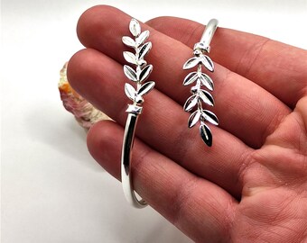 Handmade Silver 925 Olive Leaf Bangle Bracelet for Women - Etsy