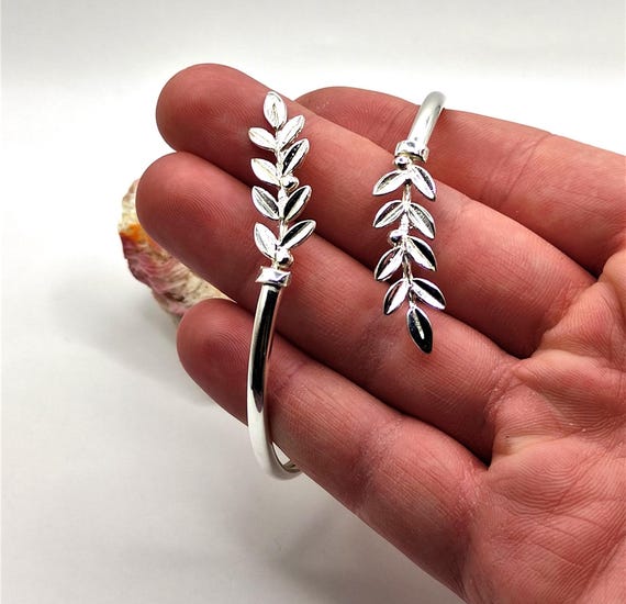 Handmade Silver 925 Olive Leaf Bangle Bracelet for Women - Etsy