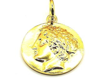 Greek Coin Pendant, 24K Gold-Plated Sterling Silver Apollo