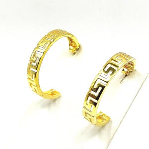 Handmade Greek Key Silver Gold Plated Hoop Earrings For Women