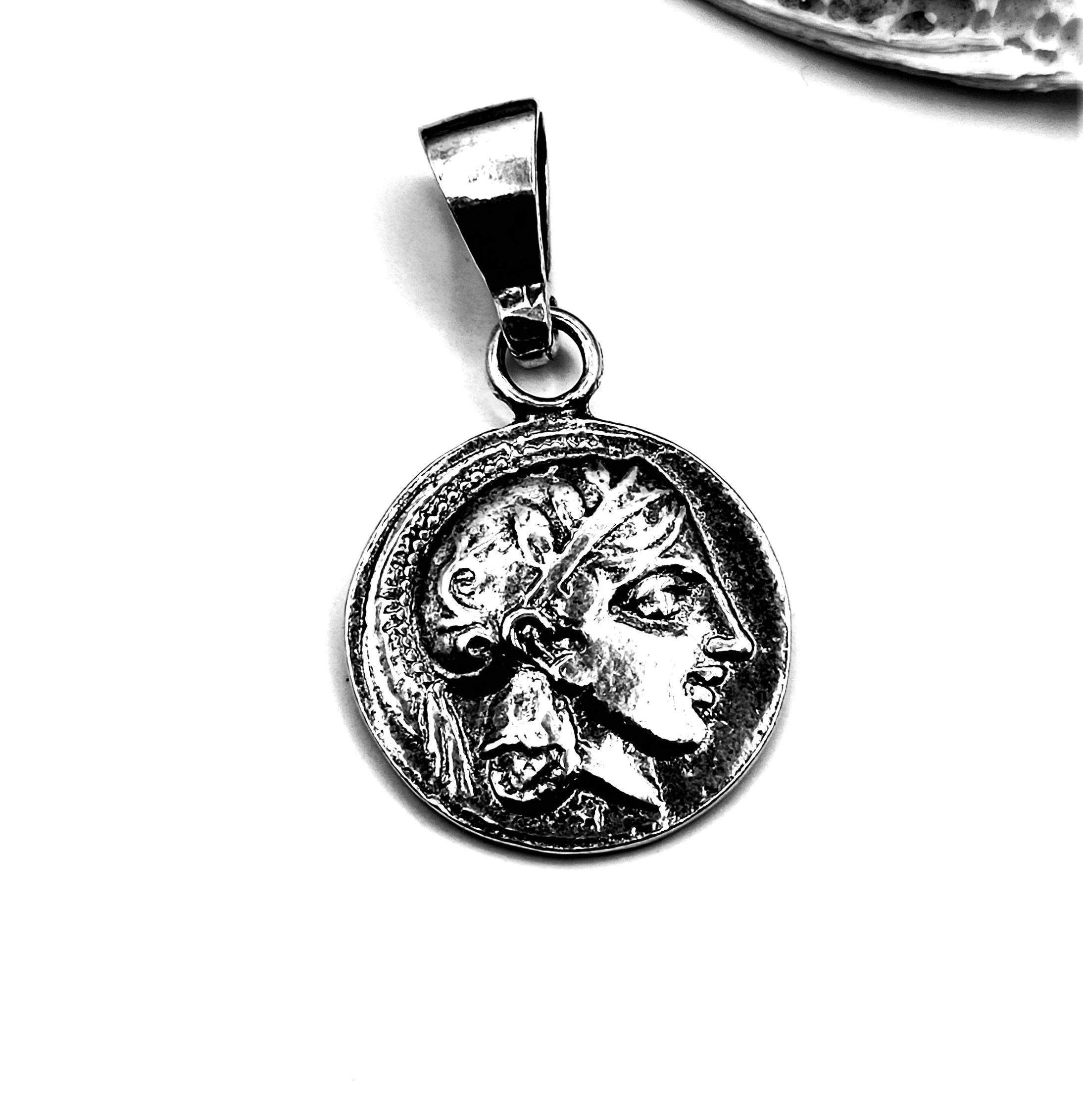 Sterling Silver 925 Ancient Greek Athena Owl Athenian Tetradrachm Coin Pendant