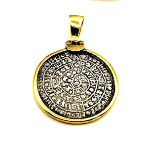 Ancient Greek Phaistos Disc Silver 925 Two Tone Coin Pendant