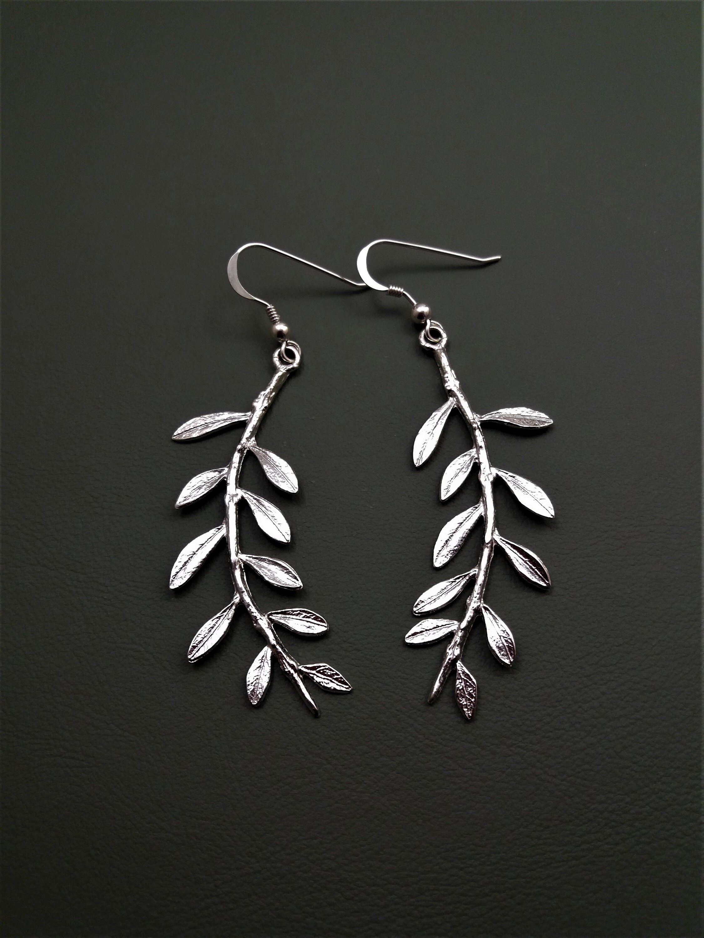 Olive Leaf Silver Dangle Earrings For Women Etsy