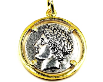Ancient Greek God Apollo Coin Silver Two Tone Pendant