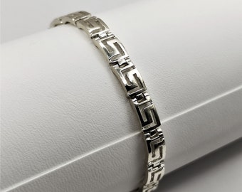 Ancient Greek Key Meander Silver 925 Bracelet in Handmade