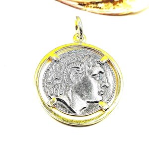 Greek Alexander the Great Coin Silver Two Tone Pendant