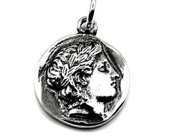 Greek God Apollo Coin Silver Pendant