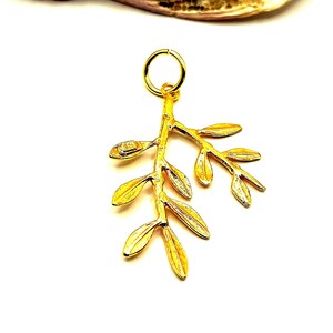 Greek Olive Leaf Silver Gold Plated Pendant image 4