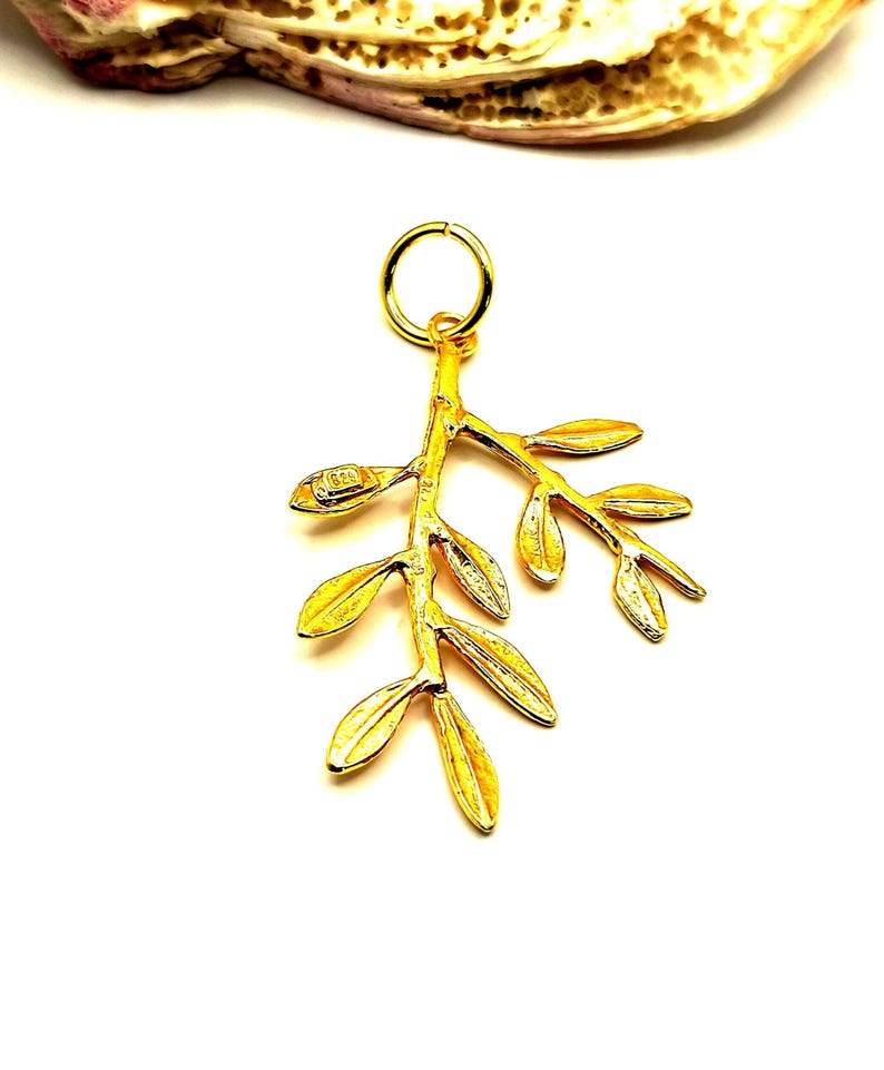Greek Olive Leaf Silver Gold Plated Pendant image 4