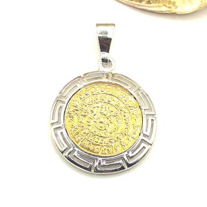 Phaistos Disc Silver Pendant with Greek key Meander