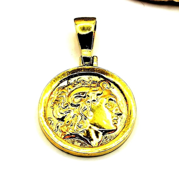 Alexander the Great Coin Silver Gold Plated Pendant