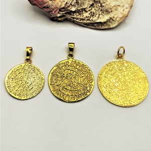 Ancient Greek Phaistos Disc Silver Gold Plated Pendant