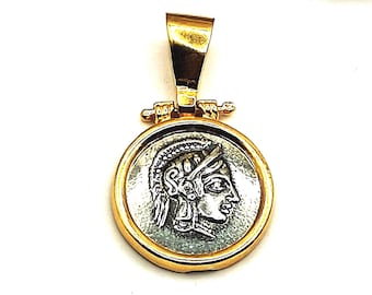 Ancient Greek Goddess Athena Coin Silver Pendant