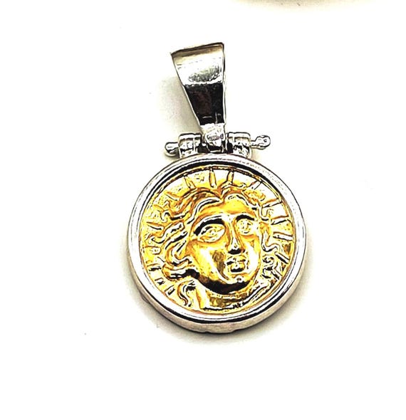 Ancient Greek God Of Sun Helios Apollo Coin Silver Two Tone Pendant