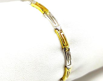 Handmade Greek Key Meander Silver Two Tone Bracelet