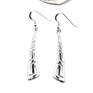 Greek Key Meander Silver Dangle Earrings For Women
