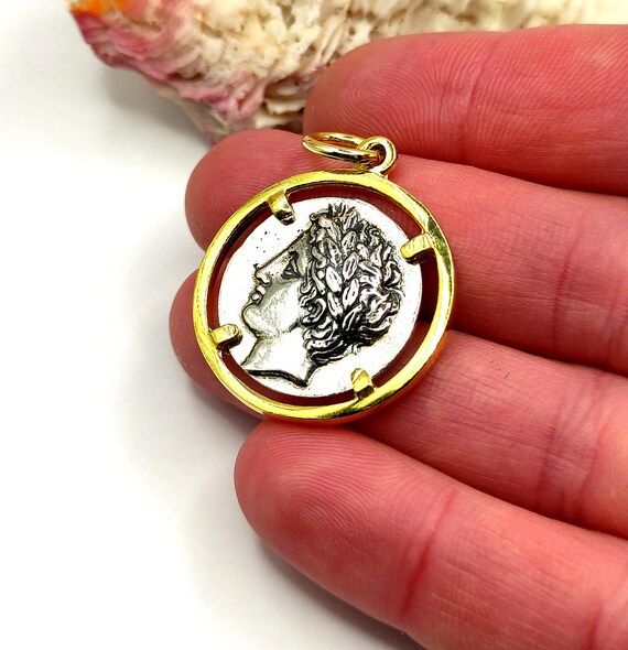 古代ギリシャの神アポロンのコインシルバーツートンペンダント - Etsy 日本