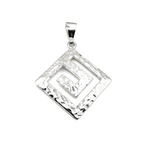 Ancient Greek Key Meander Silver 925 Hammered Pendant
