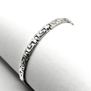 Ancient Greek Key Meander Silver Bracelet in Handmade