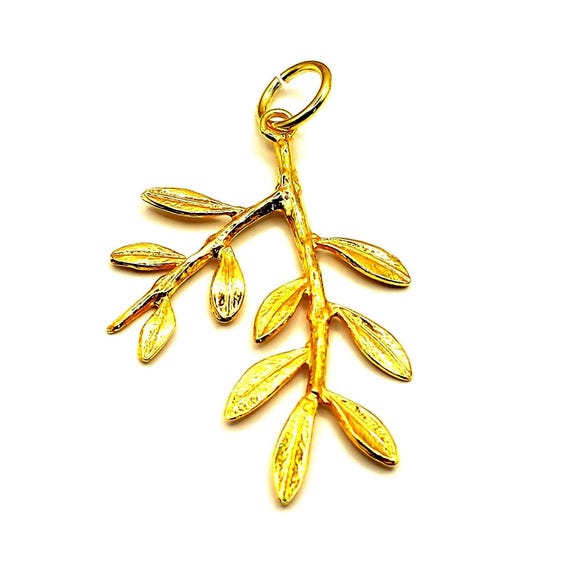 Greek Olive Leaf Silver Gold Plated Pendant