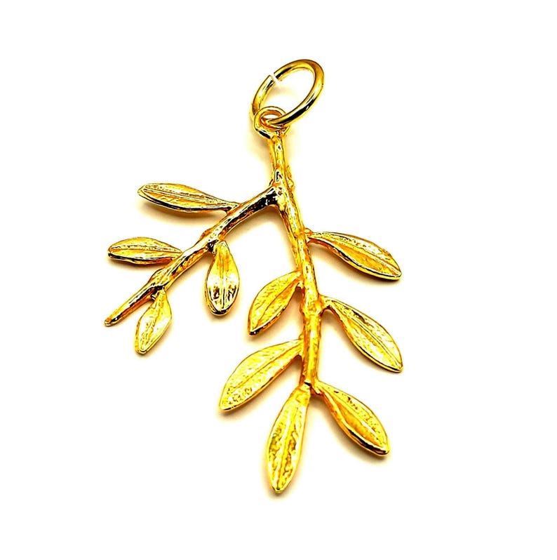 Greek Olive Leaf Silver Gold Plated Pendant image 1