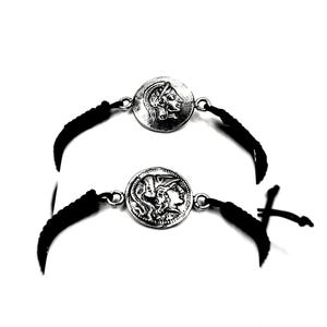 Greek Goddess Athena Coin Silver Macrame Bracelet
