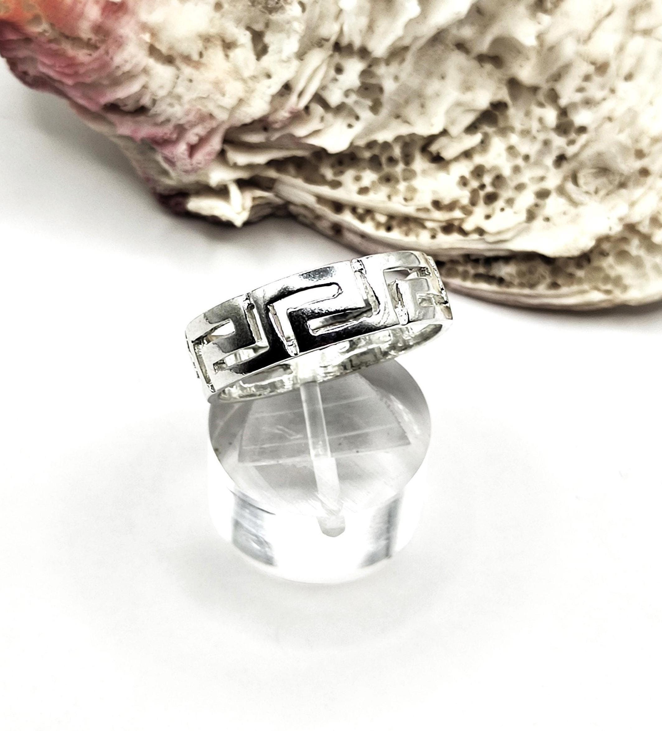 Ancient Greek Key Meander Sterling Silver Ring - Etsy