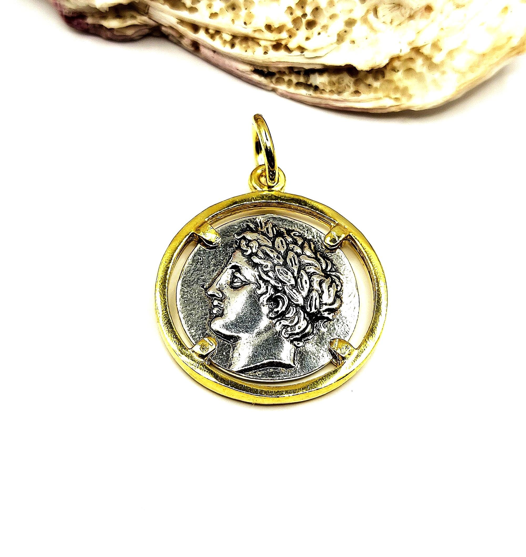 古代ギリシャの神アポロンのコインシルバーツートンペンダント - Etsy 日本