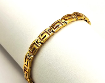 Ancient Greek Key Meander Silver Gold Plated Bracelet