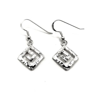 Handmade Greek Key Meander Silver Dangle Earrings For Women
