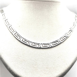 Greek Key Meander Sterling Silver 925 Necklace