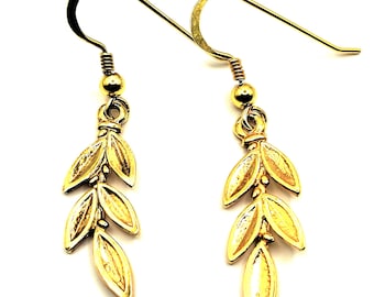 Greek Olive Leaf Silver Gold Plated Dangle Earrings For Women