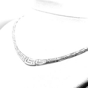 Handmade Ancient Greek Key Meander Silver Necklace For Women