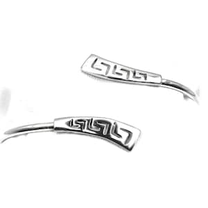 Greek Key Meander Silver Bangle Bracelet For Women