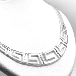 Handmade Sterling Silver 925 Ancient Greek Key Meander Link Necklace For Women