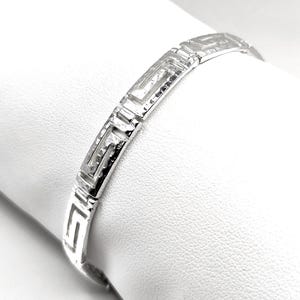 Ancient Greek Key Meander Silver 925 Link Hammered Bracelet
