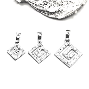 Handmade Greek Key Meander Silver Hammered Pendant