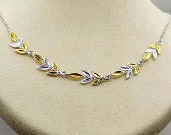 Olive Leaf Silver Two Tone Charm Necklace For Women