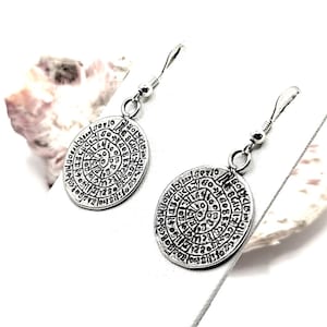 Greek Phaistos Disc Silver Dangle Earrings For Women